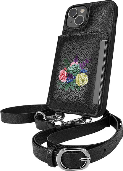 Smartish iPhone 14 Crossbody Wallet Case - Dancing Queen [Purse/Clutch with Detachable Strap & Wristlet] Protective Cover with Credit Card Holder - Catch The Bouqet