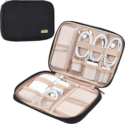 NISHEL Travel Cord Organizer, Electronic Cable Accessories Storage Bag | Bag for chargers, cables, phones, hard drives, USB devices and SD cards, ideal for travel and daily use,Black