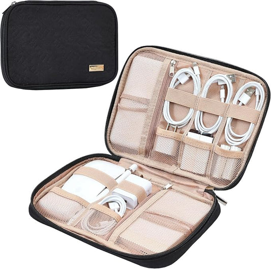 NISHEL Travel Cord Organizer, Electronic Cable Accessories Storage Bag | Bag for chargers, cables, phones, hard drives, USB devices and SD cards, ideal for travel and daily use,Black