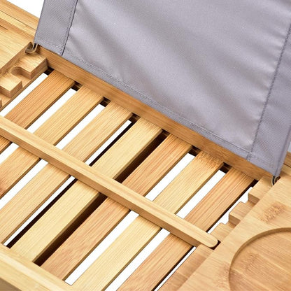 Sen Yi Bao Luxury Bamboo Bathtub Tray - Wooden Expandable Caddy with Book, Tablet, Wine Holder - Gift Idea