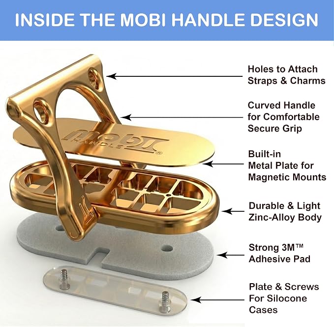 Patented 3-Finger Phone Grip & Stand - Comfortable & Secure Loop Holder for iPhone & Android - Ultra-Slim Zinc Alloy - Magnetic Mount Ready - Cell Phone Ring Alternative [Gold]