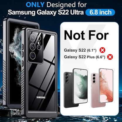 MOZOTER for Samsung Galaxy S22 Ultra Case Waterproof,[IPX8 Underwater Case][Full Body Shockproof & Military Dropproof]Clear Sound Quality Built-in Screen Protector for Samsung S22 Ultra 6.8 inch-Black