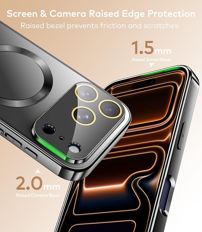 Magnetic for iPhone 17 Pro Case with Ring Stand, Fits MagSafe, with Built-in Camera Cover, Slim Electroplated Shockproof Phone Case, Black