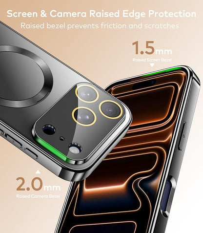 Magnetic for iPhone 17 Pro Case with Ring Stand, Fits MagSafe, with Built-in Camera Cover, Slim Electroplated Shockproof Phone Case, Black
