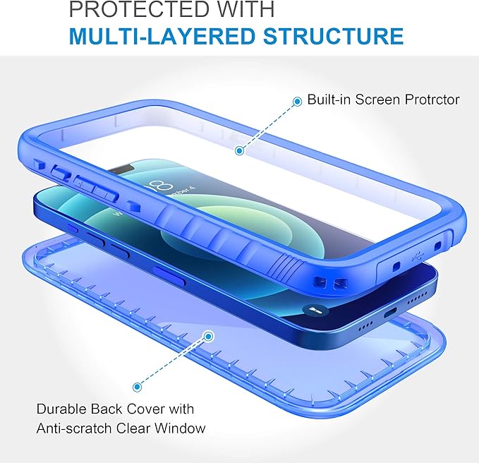 SPORTLINK Compatible with iPhone 12 Pro Max Waterproof Case - Full Body Shockproof Dustproof Phone Screen Protector Rugged Cases for iPhone 12 Pro Max 6.7 Inches Blue