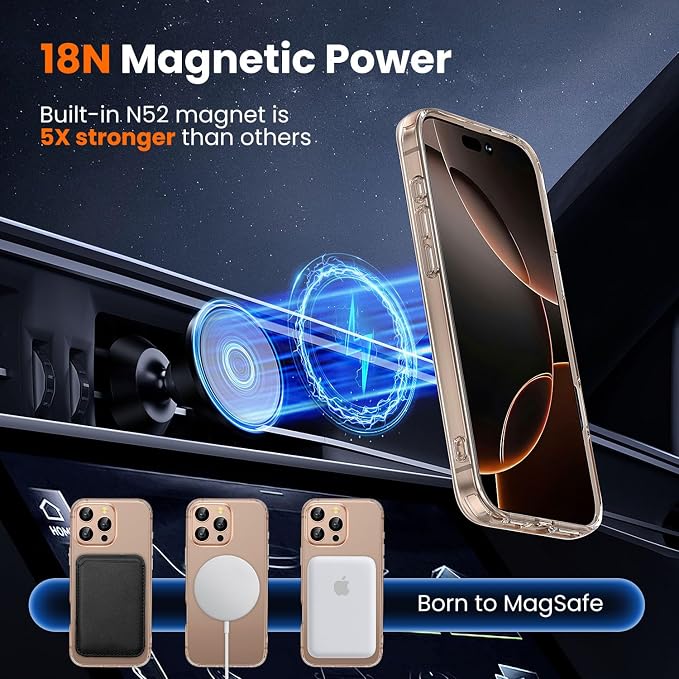3 in 1 for iPhone 16 Pro Case Clear with Stand,Not Yellowing,Flexible Stable Stand,Kickstand,fits MagSafe,Military-Grade Protection Phone case for iPhone 16 pro Clear - Ring Holder