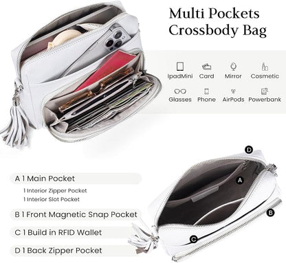 befen Genuine Leather Crossbody Purses for Women Small Crossbody Bags Purse with Built in RFID Blocking Wallet