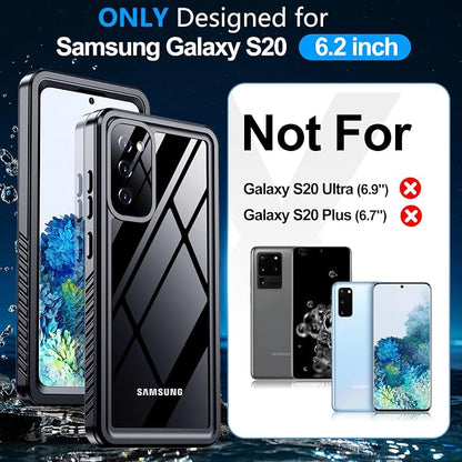 MOZOTER for Samsung Galaxy S20 Case Waterproof,[IPX8 Underwater Case][Full Body Shockproof & Military Dropproof] Clear Sound Quality Built-in Screen Protector for Samsung S20 6.1 inch-Black