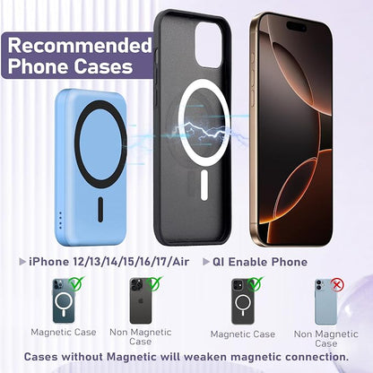 3 in 1 Wireless Charging Station: 5000mAh Removable Power Bank Charger Stand for Phone/Watch/Air Pods - Portable Magnetic Battery Pack for Air 17 16 15 14 13 12 Series Blue