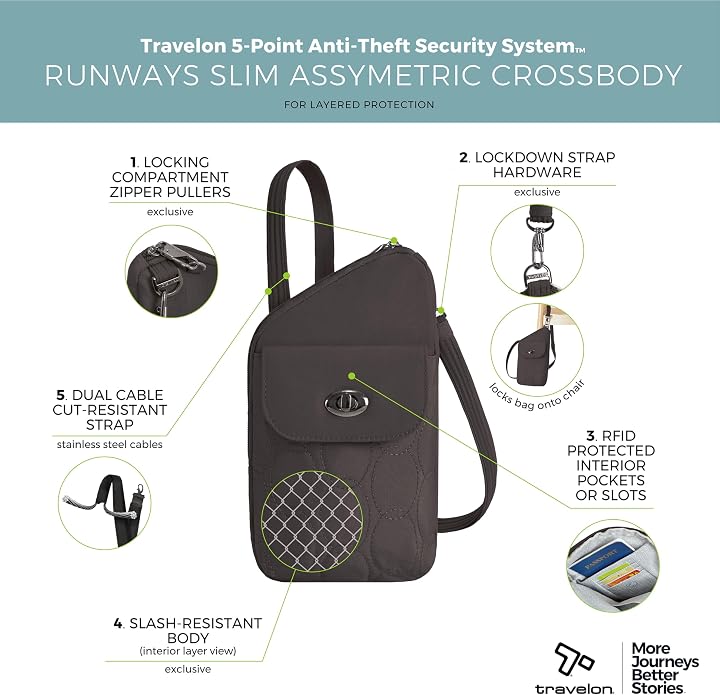 Travelon Anti-Theft Runways Slim Assymetric Crossbody