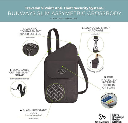 Travelon Anti-Theft Runways Slim Assymetric Crossbody