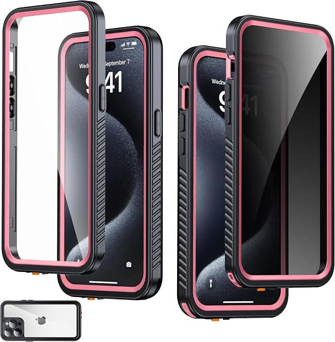for iPhone 15 Pro Max Case Waterproof - Built-in Privacy Screen Protector & HD Screen Protector [IP68 Underwater] Shockproof Dustproof Full Body Protection iPhone 15 Pro Max Phone Case