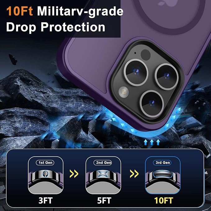 MOCCA Strong Magnetic for iPhone 14 Pro Max Case [Compatible with Magsafe] [10FT Military Grade Protective] Translucent Matte Slim Shockproof Case for iPhone 14 Pro Max 6.7" Deep Purple