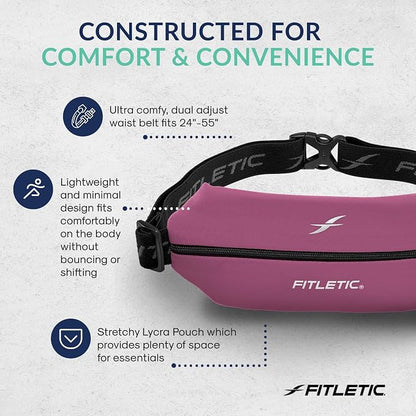 Fitletic Active Lifestyle Fanny Pack & Mini Sports Running Belt For Men & Women – Lightweight, Low Profile- Ultra-Soft Expandable Lycra Pouch - Fits All Phones – Inner Pocket