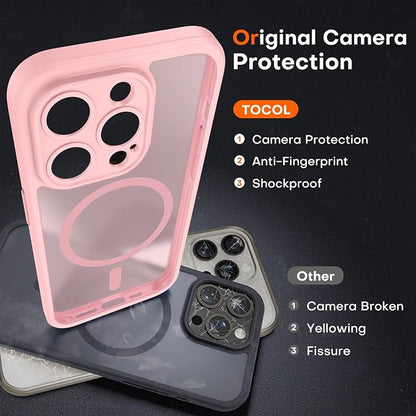 TOCOL for Phone 15 Pro Case, Compatible with Magsafe Charger, Full Camera Protection, Drop Protection, Translucent Matte Phone Case for iPhone 15 Pro 6.1 inch (Light Pink)