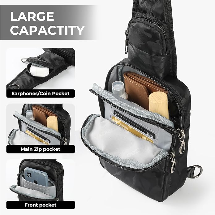 BROADREAM Mini Crossbody Sling Bag, Small Chest Bags Dual Pocket with Zipper Lock, RFID Blocking & Water Resistant Women Men