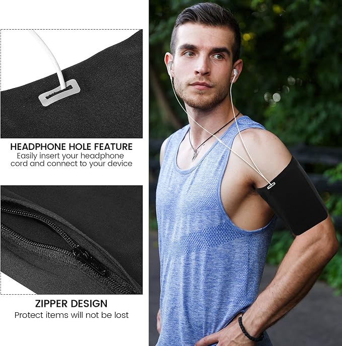 3 Pieces Running Phone Armband for Men Women, Univesal Arm Bands for Phones Below 7 Inches, Cell Phone Sleeve Holder Arm Bands for Walking Hiking Jogging Travel (Black, Gray, White-Blue, L)
