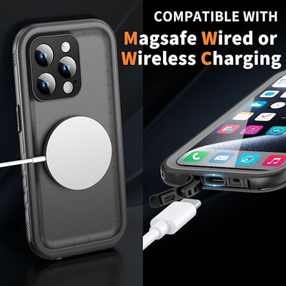 Cozycase Compatible with iPhone 14 Pro Max Waterproof Case - Full Body Shockproof Dustproof Dropproof Built in Screen Protector Rugged Waterproof Case for iPhone 14 Pro Max 6.7 Inch Black