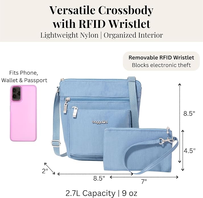 Baggallini Pocket Crossbody Bags for Women 8x8 Small Lightweight Durable Water-resistant Travel Purse W/Rfid