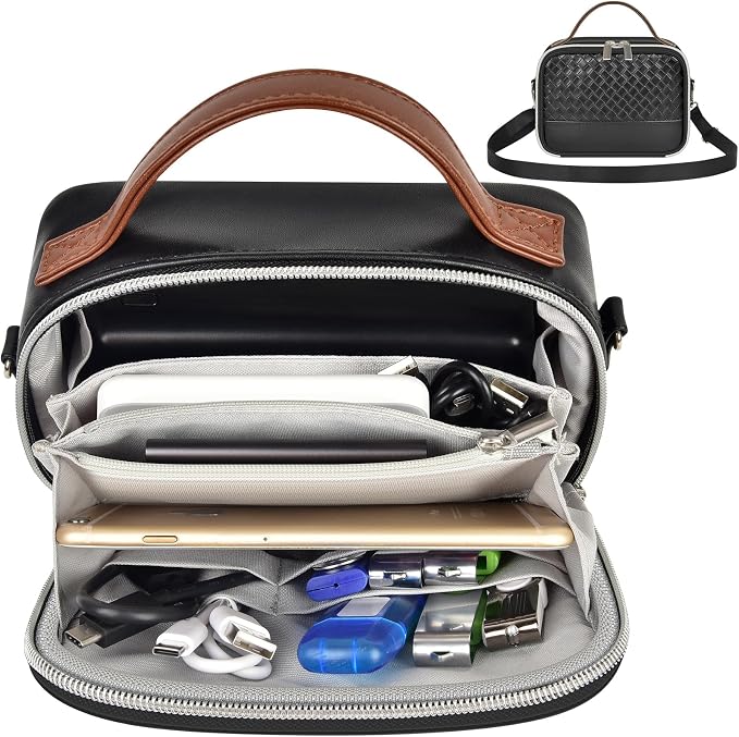 Electronic Organizer with Shoulder Strap, Premium Mixed-Fabric Accordion Tech Pouch for Travel & Commute, Large Capacity for Power Bank, Phone, Hard Drive,Charger -Case Only (Black)