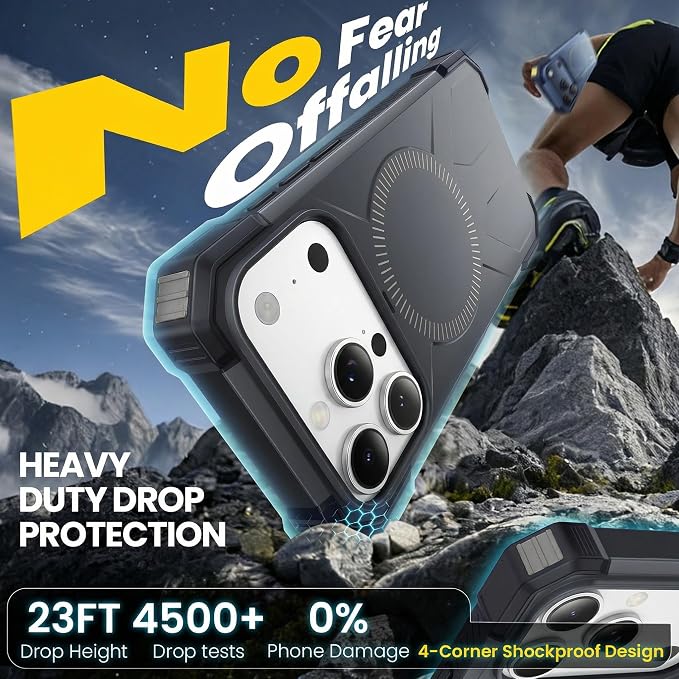 3 in 1 for iPhone 17 Pro Max Case, [1 Screen Protector & 1 Camera Lens Protector], 7X Military-Grade Drop Protection, Fits MagSafe, Tough, Rugged & Durable Heavy Duty, Black