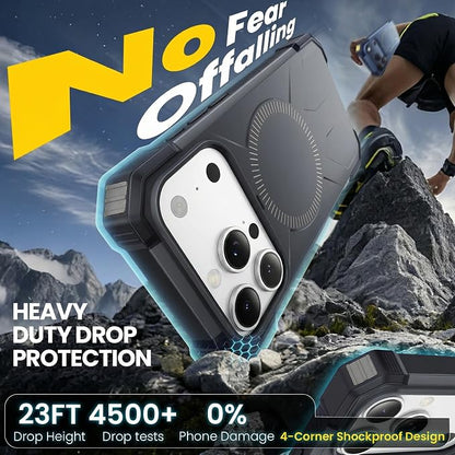 3 in 1 for iPhone 17 Pro Max Case, [1 Screen Protector & 1 Camera Lens Protector], 7X Military-Grade Drop Protection, Fits MagSafe, Tough, Rugged & Durable Heavy Duty, Black