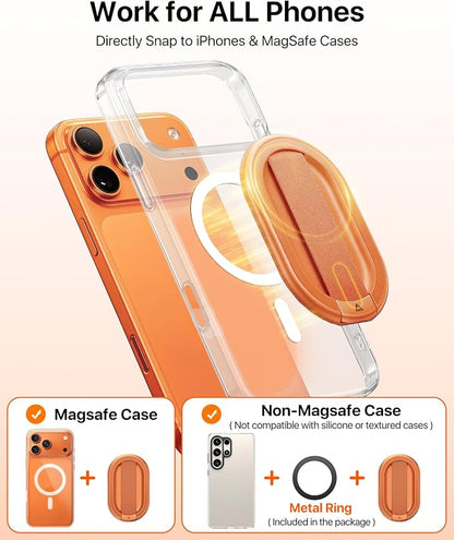 andobil [2026 All-New] Magnetic Phone Grip for Magsafe with Finger Strap [Comfortable & Durable] Magnetic Phone Ring Holder for MagSafe Accessories & iPhone 17 Air 16 Pro Max Plus 15 14 13 12, Orange