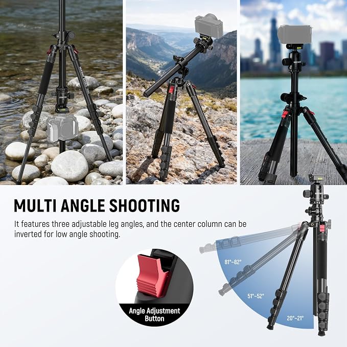 NEEWER Basics 64.5" Horizontal Overhead Tripod with Ball Head/Cell Phone Holder Compatible with iPhone Video Recording, Aluminum Travel Stand Camera Monopod, 360° Pan 180° Tilt 22lb/10kg Load, TP66