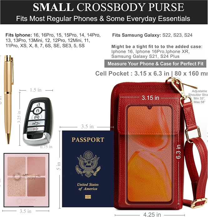 BULL GUARD Crossbody Leather Wallet Phone Purse, Anti Theft and RFID Blocking, Elegant Design for Travel