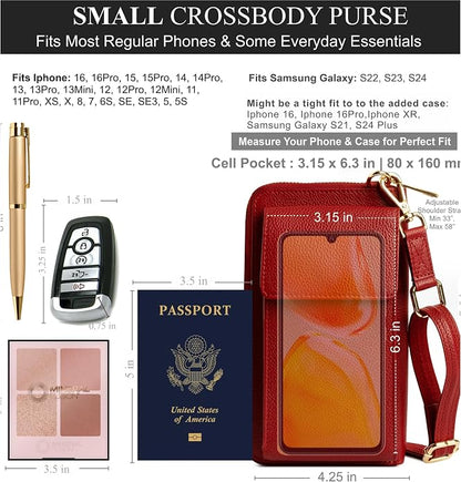 BULL GUARD Crossbody Leather Wallet Phone Purse, Anti Theft and RFID Blocking, Elegant Design for Travel