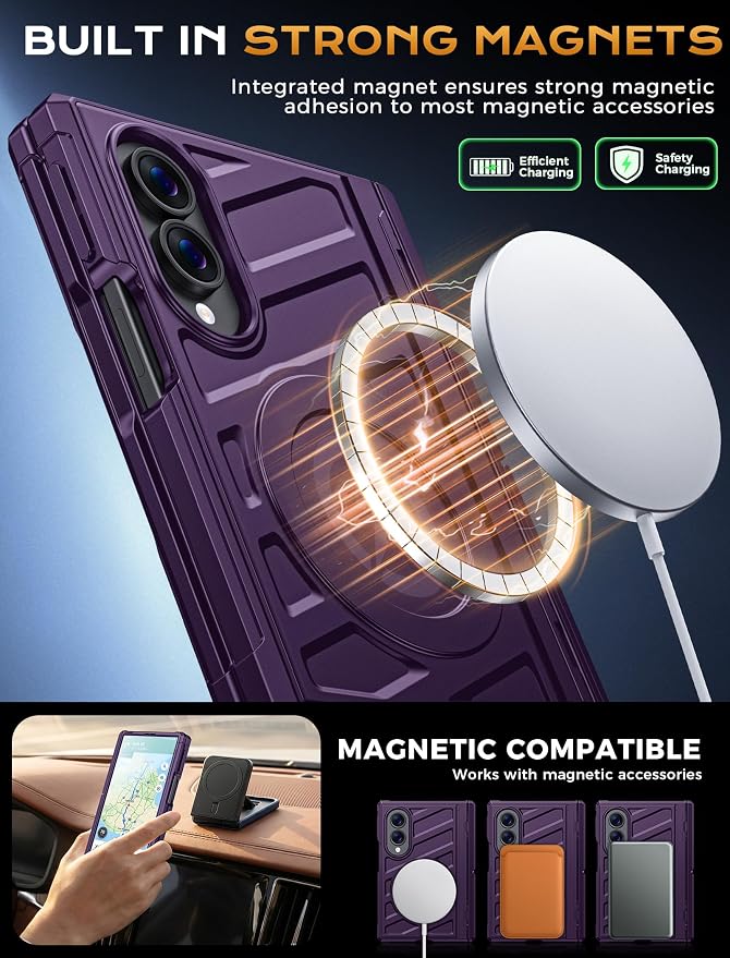 Protective Case for Samsung Galaxy Z Fold 8 5G 2026, Magnetic MagSafe Compatible, Full Hinge Protection, Dual Angle Kickstand, Shockproof Anti-Scratch TPU+PC Phone Cover Purple