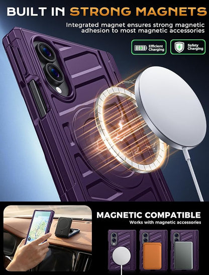 Protective Case for Samsung Galaxy Z Fold 8 5G 2026, Magnetic MagSafe Compatible, Full Hinge Protection, Dual Angle Kickstand, Shockproof Anti-Scratch TPU+PC Phone Cover Purple