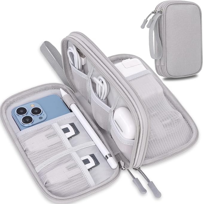 Lacdo Electronic Organizer, Travel Cable Organizer Bag Pouch Tech Electronic Accessories Carry Case Portable Double Layers Charger Case for Cable, Cords, Charger, Phone, Power Bank, Earphone, Gray