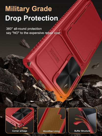 Vihibii for Samsung Galaxy S23 Ultra Case Wallet, Built-in Card Holder, Slide Camera Cover & Stand, Raised Edges Protect Screen & Military Grade Drop Protection for Galaxy S23 Ultra 5G 6.8", Dark Red