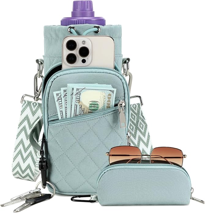 AGLOD Water Bottle Carrier Bag with Strap, Water Bottle Holder Crossbody Bags for Women Men for Walking, Hiking,Cycling