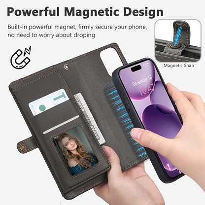 Wallet Case for iPhone 16 Plus with Card Holder/Crossbody Wallet/Strap| RFID Blocking | Magnetic | Kickstand | Detachable | PU Leather Phone Case for iPhone 16 Plus,6.7 in,Black