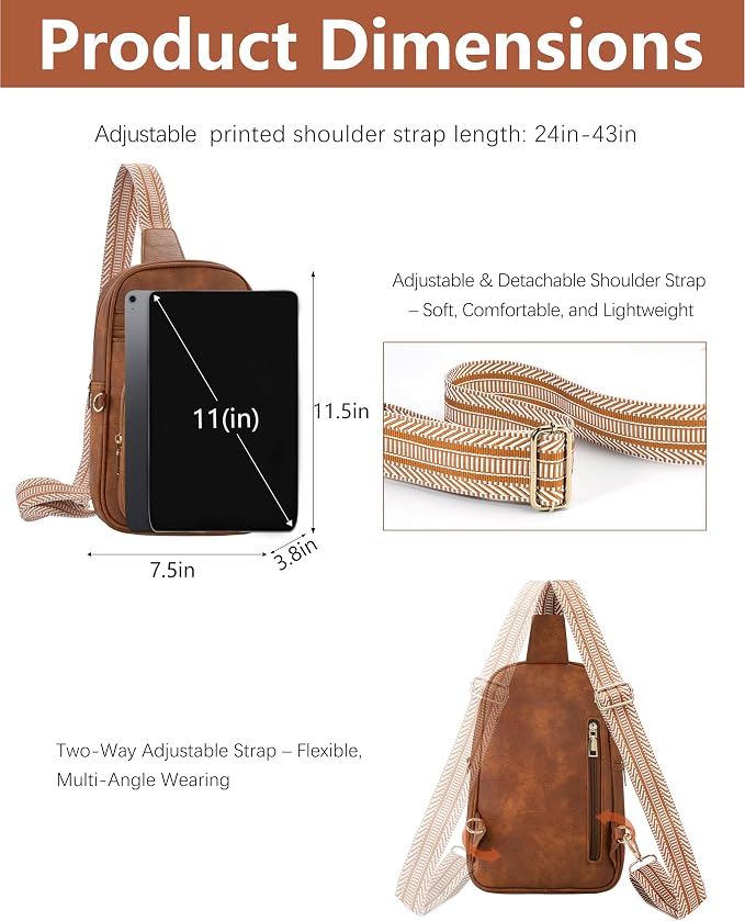 Anti Theft Crossbody Bags for Women,RFID Sling Bag Travel Purse,Vegan Leather Cross Body Purses Chest Bag for Travel(Pure Brown) | Multi-Pocket, Structured bag, Any Occasion