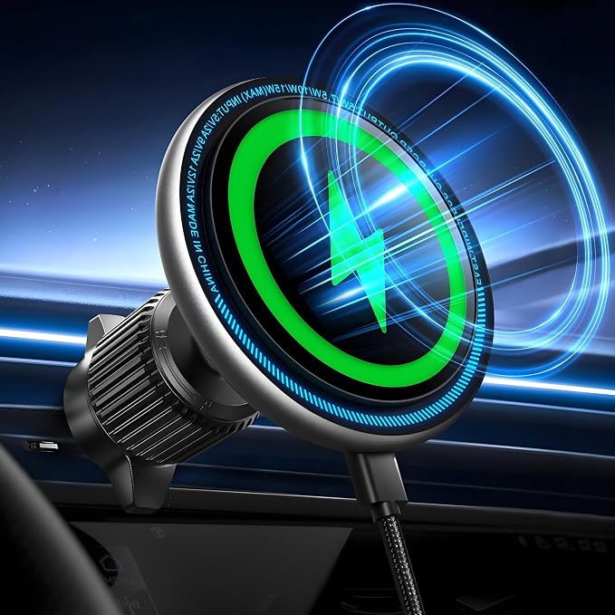 for 15W Magsafe Car Mount Charger, [Vibrant LED Decoration] Wireless Car Charger, Magnetic Phone Holder Mount for Air Vent, Phone Holders for Your Car Compatible iPhone 15/14/13/12 Series