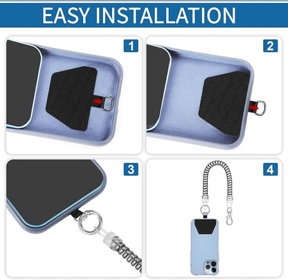 Doormoon 2* Phone Lanyard Tether with 4* Patch, iPhone Lanyard Anti Theft Phone Strap for Outdoor Hiking Climbing, Silver
