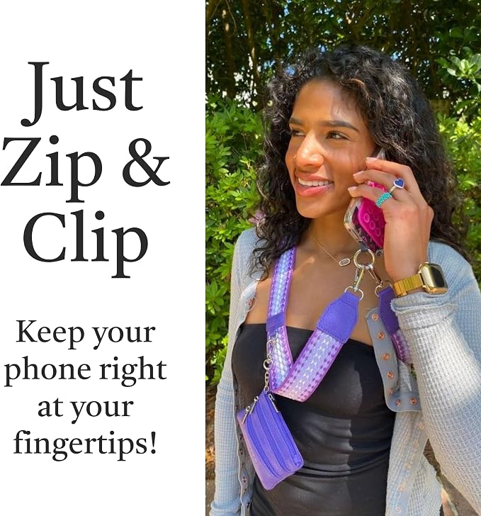 Save the Girls Original Clip and Go Phone Strap Pattern - Crossbody Phone Strap Chain with Zipper Wallet Pouch