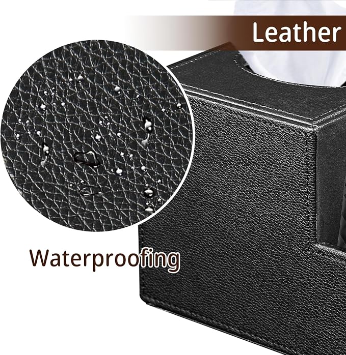 PU Leather Square Tissue Box Cover - Multi-Functional Tissue Box Holder, Tissue Box Cover with Storage,Tissue and Remote Control Holder, Cube Tissue Box Organizer Bedroom Nightstand End Table