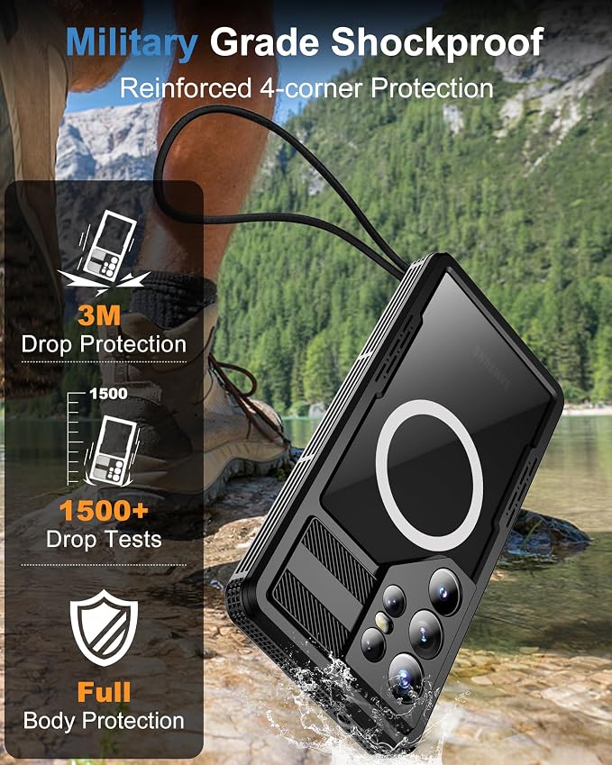 for Samsung Galaxy S26 Ultra Waterproof Case, [Fit for Magsafe] [IP68 Water Proof] [Built-in Screen Protector], Magnetic Heavy Duty Military Grade Rugged Phone Case for S 26 Ultra 6.9", Black