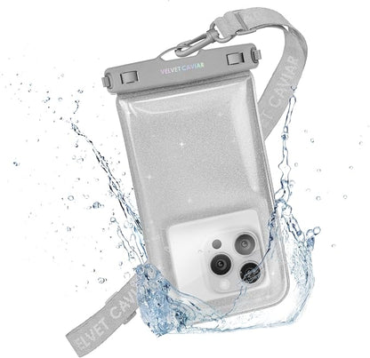 VELVET CAVIAR Waterproof Phone Pouch with Lanyard | IP68 Floating Case for iPhone & All Phones | Dry Bag for Snorkeling, Beach, Kayaking | Travel & Cruise Essentials for Women (Silver Stardust)