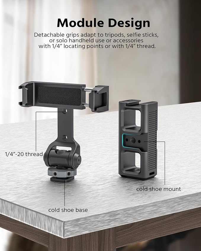 Phone Clip Rig Stabilizer for Smartphone, Lightweight Handheld Vlogging Rig with 360° Rotation, Grip & Cold Shoe Mounts | Compatible with Most Smartphones (for Cold Shoe Standard)