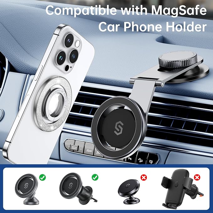 Syncwire Magnetic Phone Grip for MagSafe, Sparkle Ring Holder, Rotatable Kickstand Bling Ring Stand Removable MagSafe Accessories for iPhone 17 Pro Max 16 15 14 13, Android, Samsung etc.