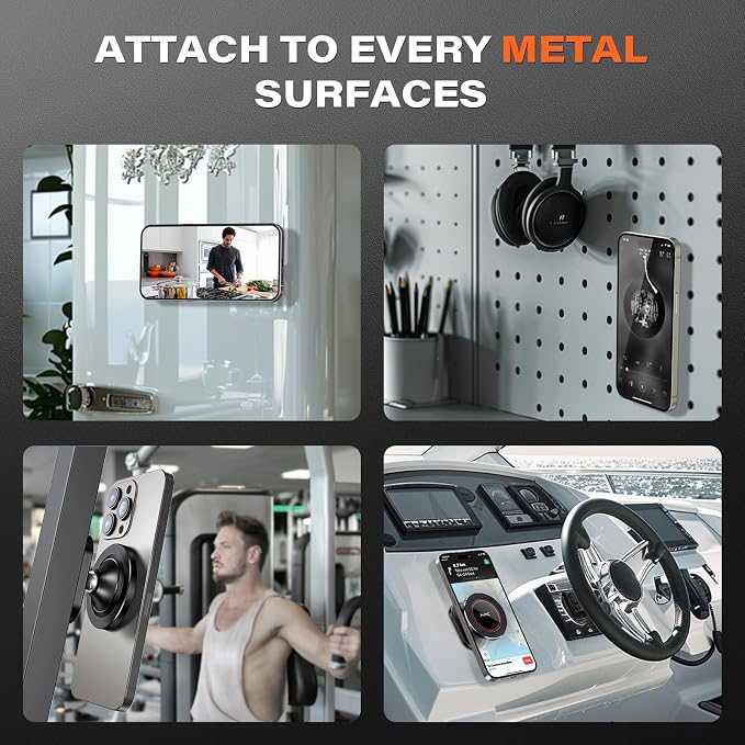 A2C All-Metal Gym Magnetic Phone Holder, High-End Workout Gift for Men Women [Strongest Dual Magnet] Attach to Iron Metal Portable Integrated Gym Phone Mount for iPhone 17 16 15 14 13 12 Series(Black)