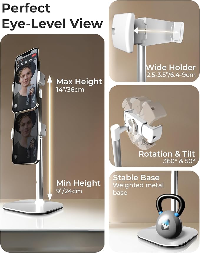 Cooper ChatStand, [Gift Family Pack], Adjustable Cell Phone Stand for Desk, Phone Stand for Recording, iPhone Holder, Small Tripod for iPhone,Fits Samsung, Android Smartphones, (White & Black, 2-Pack)