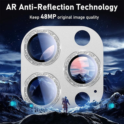 UniqueMe for iPhone 13 Pro/iPhone 13 Pro Max Camera Lens Protector, [Strong Drop Protection] [Not Easy to Fall-off] Metal Ring Tempered Glass Rear Camera Screen Cover - Sliver (Bling Circle)