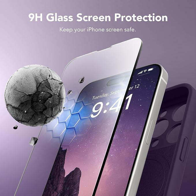 Magnetic for iPhone 14 Pro Case, Compatible with MagSafe, [Full Camera Protection][Screen Protector] Silicone Shockproof Protective Phone Case for iPhone 14 Pro 6.1", Deep Purple