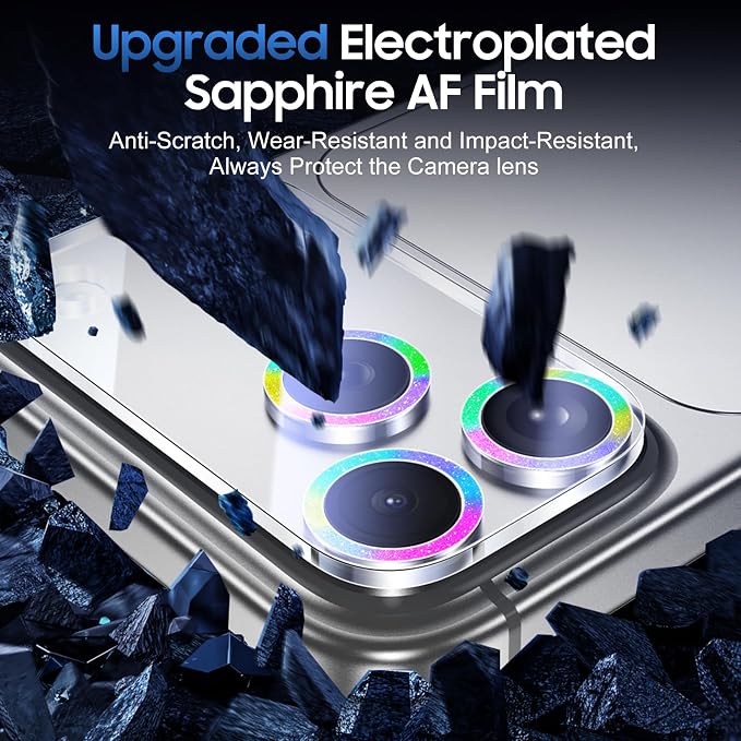 UniqueMe Compatible for 3 Pack iPhone 17 Pro Camera Lens Protector - [Drop Protection] [Case Friendly] 9H Tempered Glass Camera Cover Screen [Update New Version] - Glitter Colorful